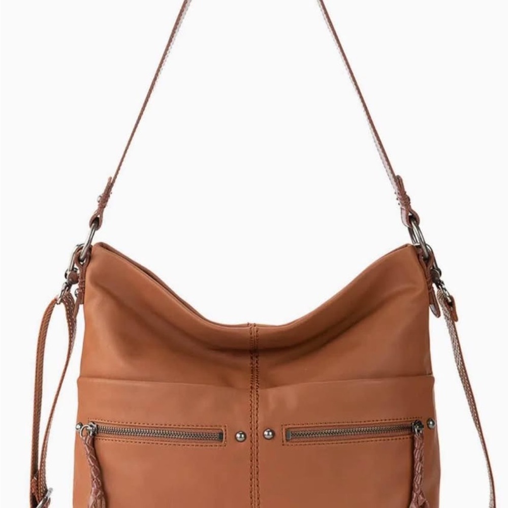 The Sak Tan Leather Shoulder Bag with Adjustable Strap and Soft Texture